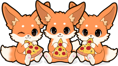 three fennecs eating pizza together